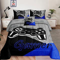 5 Pieces Bed in a Bag for Gaming Bedding Set,Boys Gamer Comforter Set with Flat Sheet,Fitted Sheet,Pillowcases,Cushion Cover,Game Console Pattern Bed Set for Kids Boys Room Decor by lrisBedding