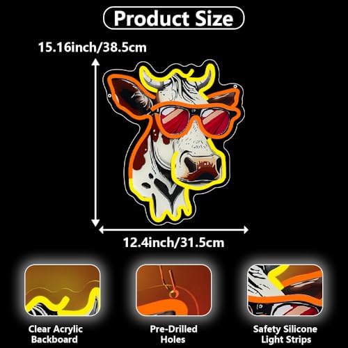 Cow Neon Sign, Cute Anime Cow Neon Signs for Wall Decor,Cartoon LED Neon Light Sign for Bedroom Decor, Living Room, Kids Room, Bar, Best Birthday Gifts for Boys And Girls - Image 4
