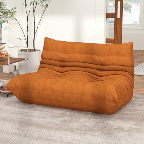 Full Foam Loveseat Sofa, Adult Bean Bag Floor Couch with Waterproof Fabric | Dark Orange, armless fireside shape for living rooms, apartments, offices, reading corners, movie nights, and daily lounging. by SnugSofeeFoamSofa