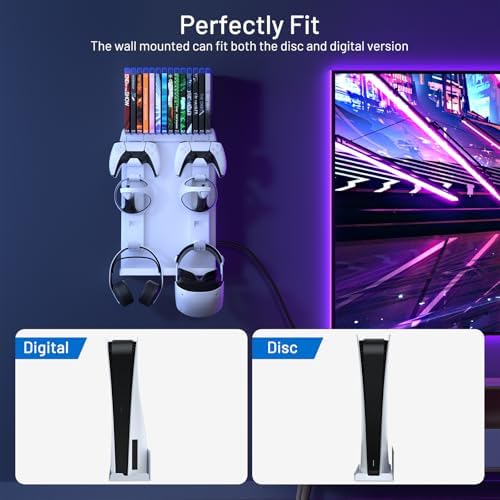 innoAura P5 Wall Mount Bracket for P5 2020 Model, 8-in-1 Adjustable Mount Kit Compatible with P5 Digital/Disc Edition Consoles, Controllers, Headset, P-SVR2 & 14 Game Slots - White - Image 5