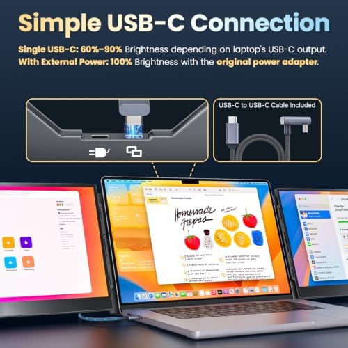 Upperizon Portable Monitor Foldable Dual Screen 15.6 inch FHD 90% sRGB 60Hz IPS USB-C Travel Monitor for Laptop Mac Windows, DisplayLink Triple Screen Extender with Kickstand - Image 3