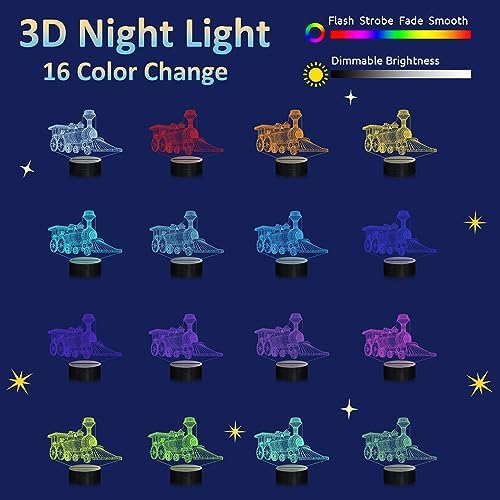 Attivolife Train 3D Gifts Lamp, Illusion Hologram Night Light with Timer Remote Control 16 Colors Changing, Kids Bedroom Decor Novelty Birthday Present for Train Model Collector Girl Boy Men - Image 4