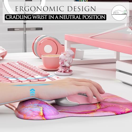 MROCO Ergonomic Mouse Pad with Gel Wrist Rest, 9.4 x 8.1 in, Pink Marble - Image 5
