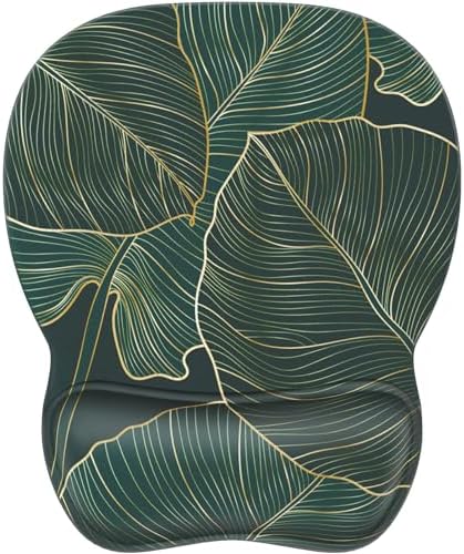 MROCO Ergonomic Mouse Pad with Gel Wrist Rest, 9.4 x 8.1 in, Green Leaves by MROCO