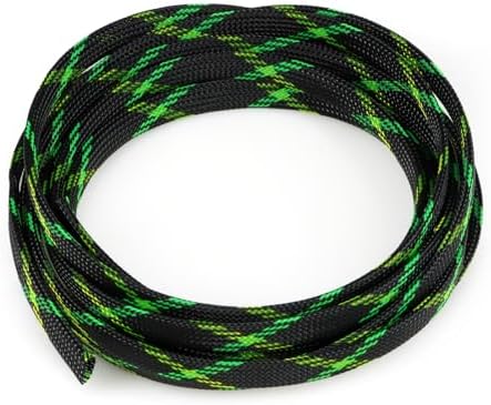 Braided Cable Sleeve, 16.4ft Expandable Mesh Cable Management Sleeve, Wear-Resistant Cord Protectors from Pets No Chew Flexible Wire Sleeving for Audio Video (Black and Green, 1") by ConveniencetoYourLife