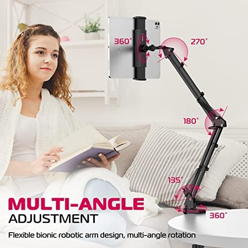 ULANZI T2 Adjustable Tablet Holder for Desk, Carbon Steel Tablet Phone Stand for Bed, Flexible Tablet Arm Clamp Compatible with iPhone 17 16 15 Pro iPad Kindle Galaxy Tab 4.6-12.9 Inch Devices - Image 2