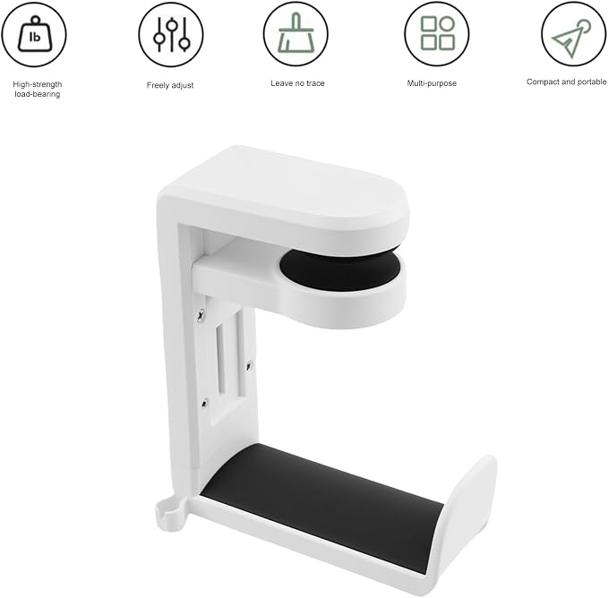 Rotating Headphone Stand, Gaming Headset Stand, Headphone Hanger Hook Under Desk with 360 Degree Swivel & Cable Clip Organizer, Adjustable Clamp-on Headset Holder Mount Hook, Space Saving, White - Image 4
