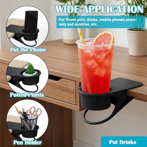 4 Pack Drinking Cup Holder Clip Large Desk Cup Holder with Side Hole Beach Cups Holders for Chair Water Bottle Clip for Coffee Mug Soda Can, Black Red Blue Green - Image 7