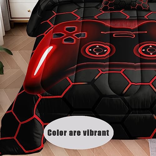 6 Pieces Bed in a Bag for Boys Bedding Sets Full Size,Gamer Comforter Sets for Boys Kids, Gaming Comforter Set for Teens Room Decor with Flat Sheet,Fitted Sheet,Pillowcase,Cushion Cover - Image 2