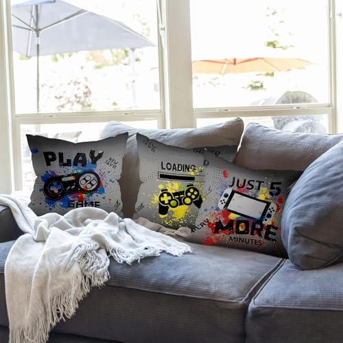 16x16 Set of 4 Gamer Room Video Game Throw Pillow Cushion Covers - Image 3