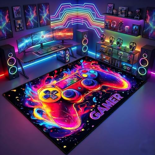Gaming Rug for Boys Room - Gamer Rug, 9'x12' Gaming Carpet for Teens Boys Bedroom Playroom Decor, Game Controller Carpet for Office Computer Chair Floor Mats - Image 7
