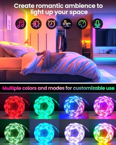 Pak LED Lights for Bedroom, 32.8ft(2 Rolls of 16.4ft) Smart RGB+IC LED Strip Lights with App/Remote Control, Music Sync Color Changing Flexible LED Lights with 64 Scene Modes for Party, Home, Gaming - Image 4