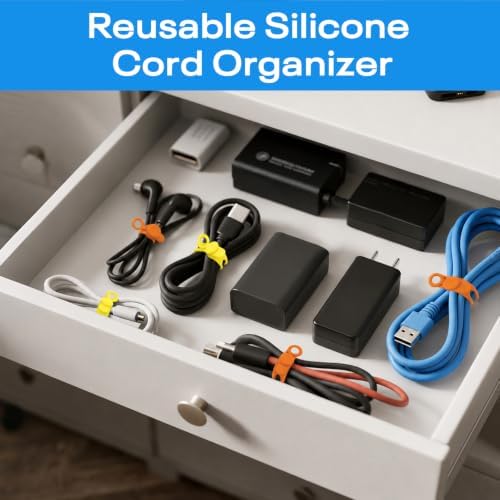 Silicone Cable Ties Reusable, 6 Colors, High Elastic Cord Organizer Ties - Image 2