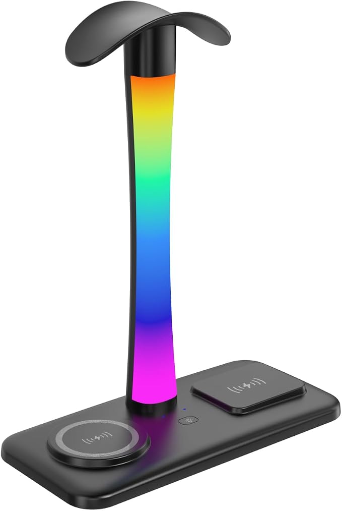 Headphone Stand with Wireless Charger,Gaming Headset stand with RGB Light Mode,For Airpod Max Stand Compatible with Airpod Pro/3/2,For iPhone 17/16/15/14/13/12/11,Gifts for Gamers & Music Lover(Black) - Image 9