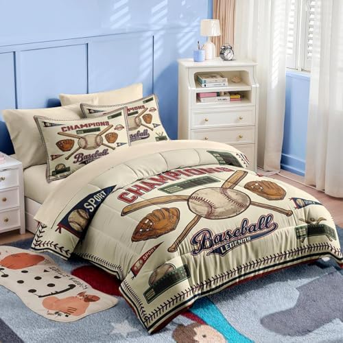 Nesker Queen Comforter Set for Boys, 7 Pieces Baseball Bedding for Kids - Image 4