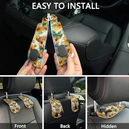 Blusabaca 2PCS Car Hooks for Purses Bags, Highland Cow Cattle Artwork Modern Seat Back Storage Headrest Holder Hanger PU Leather Double Metal Backseat Organizer, Women Car Accessories Organization - Image 6