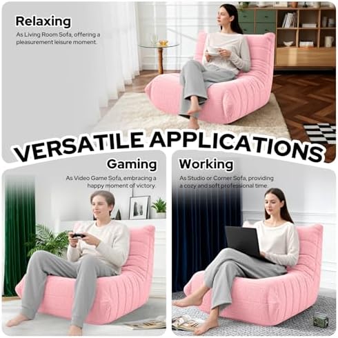 HABUTWAY Bean Bag Chairs Fireside Lazy Floor Sofa,Single,Pink | Soft Teddy Fleece Bean Bag Sofa with High-Resilience Foam Filling，Beanbag for Living Room, Bedroom, Office - Image 5