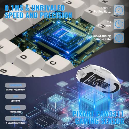 ATTACK SHARK X11&X60HE Mechanical Wireless Gaming Combo,Rapid Trigger Magnetic Switches 8K Keyboard,59g Ultra-Light Mouse with Charging Dock, 22K DPI,PAW3311,RGB Backlit 3-Mode with Coiled Cable-White - Image 4