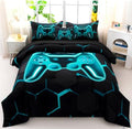 Full Size Gamer Bedding Sets for Boys Girls, 6 Pieces Teal Gaming Comforter Set with Sheets, 3D Game Console Bed in A Bag, Lake Blue Honeycomb Gamepad Kids Bed Set (Teal, Full) by BYHOFMLY