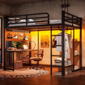 Bellemave Metal Full Size Loft Bed with Desk and LED Lights,Heavy Duty Loft Bed Frame with Storage Shelves and Charging Station for Kids,Teens,Adults, Space Saving,Black by Bellemave