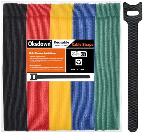 100 Pack 5 Color Reusable Cable Ties Multi Color Releasable Cable Straps Adjustable Hook and Loop Colorful Cable Wire Tidy for PC Cable Management by Oksdown