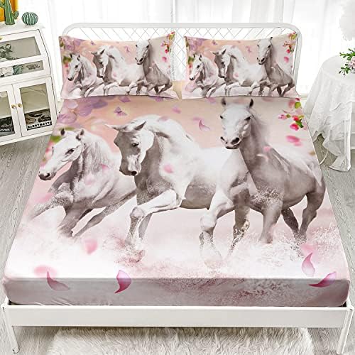 HOSIMA Floral Horse Queen Fitted Sheet,1 Fitted Sheet+2 Pillowcases. - Image 2