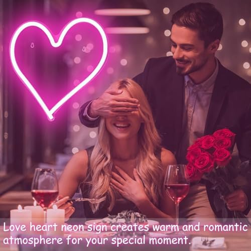 Pink Heart Neon Sign, Neon Heart Light for Wall Decor, Love Hearts LED Light up Sign 13.4×13 Inch Dimmable USB Powered Romantic Light Sign for Bedroom Valentine's Kids Room Wedding Party Decoration - Image 2