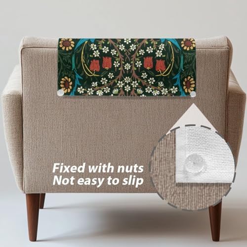 Recliner Headrest Protector 26x16 Inch - William Morris Green Leaf Polyester Fabric, Decoration & Breathable Chair Cover with Anti-Slip Base, Easy to Install for Home/Office - Image 6