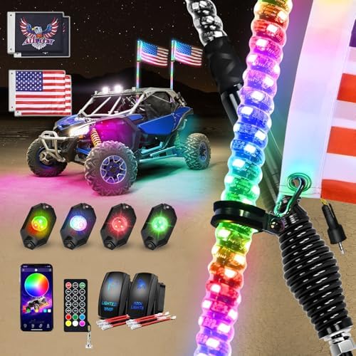 Nilight RGB LED Whip Light 2PCS 3FT with 4 Rock Lights Combo by Nilight