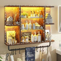 REIBII Floating Shelves with LED Lights, 7-Tier Wood Shelf, Wall Mounted Display Shelves with 8 S-Hooks, Wall Shelf for Kitchen, Bedroom, Bathroom, Office, Plants, Rustic Brown by REIBII
