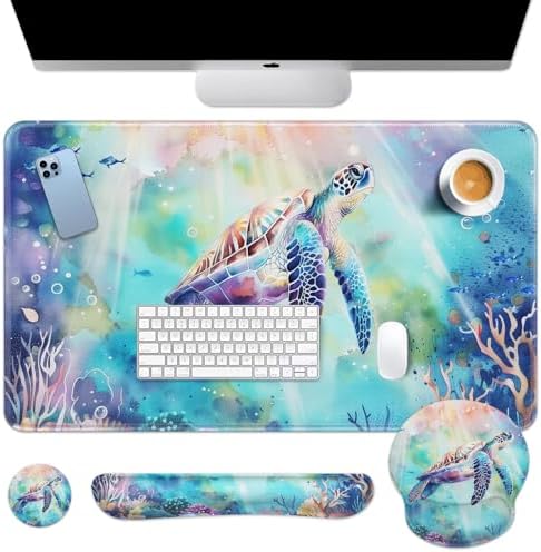Arttown Keyboard Mouse Pad Set, 4 in 1 Desk Mat Set Sea Turtle by Arttown
