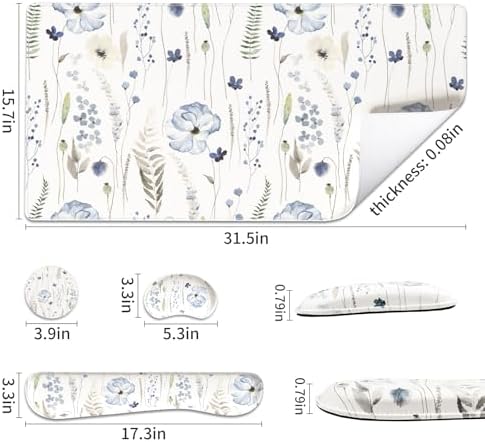 QiyI PU Leather Desk Mat Set, 4-in-1 Ergonomic Wrist Rest, Wildflowers - Image 3