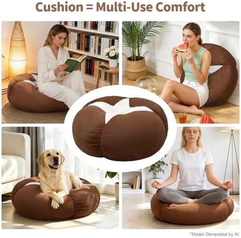 60cm/23.6" Extra Large Shiitake Mushroom Floor Cushion Pillow | Soft plush floor cushion for reading, gaming, meditation and relaxing. Adds playful comfort to any room. - Image 7