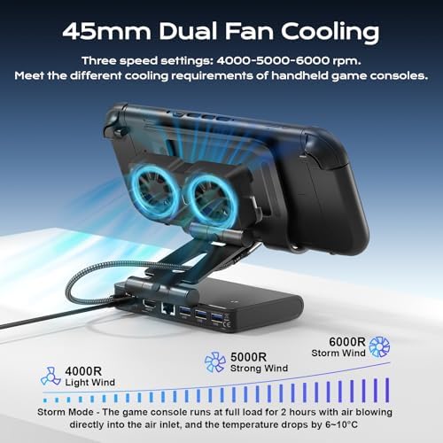 3 Speed Dual Magnetic Cooling Fan Steam Deck Docking Station for ROG Ally X - Image 2