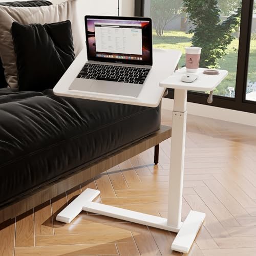 PUNCIA 27" Medical Bedside Desk,Pneumatic C Table with Tilting Top,White by PUNCIA