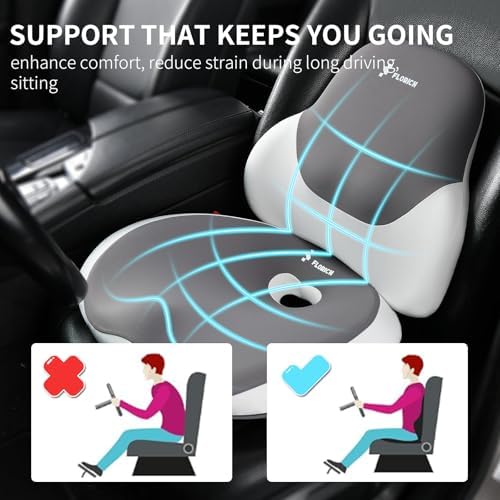 FLORICH Seat Cushion and Lumbar Support Pillow for Office Chair Car Neck Headrest Pillow Memory Foam Seat Pads Pressure Relief Back Cushion and Carseat Pads(Dark Grey) - Image 3