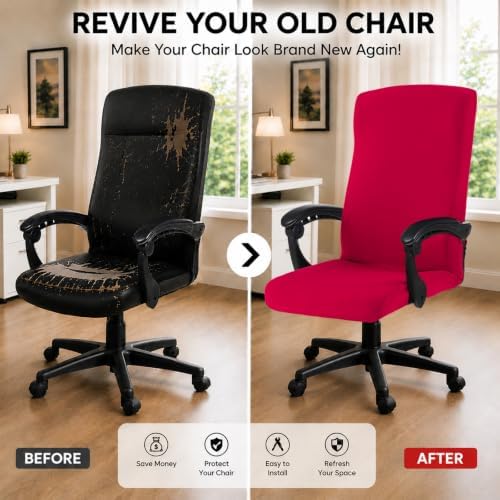 Elastic Computer Chair Cover with Durable Zipper - Protective Removable Washable Universal Office Desk Chair Seat Slip Cover - Stretchy Soft Anti-dust Desk Chair Seat Protector for Dogs, Cats, Pets - Image 2