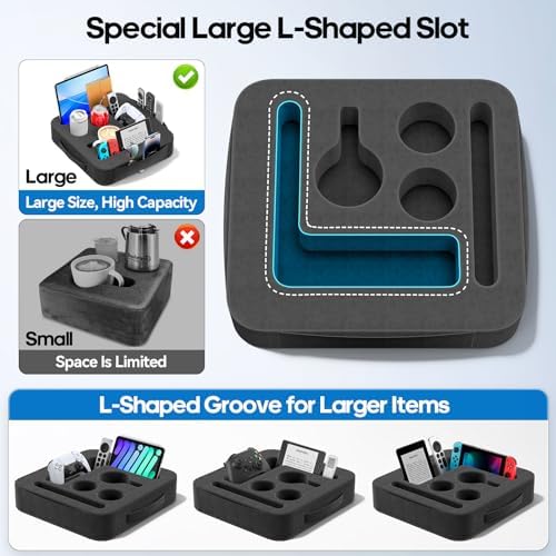 Couch Cup Holder Tray, Couch Caddy for Drink, Snack, Phone, Remote, Ipad, Game Controller, Large-size Sofa Cup Holder for Bed, Sofa, Car, Desk, Black - Image 3