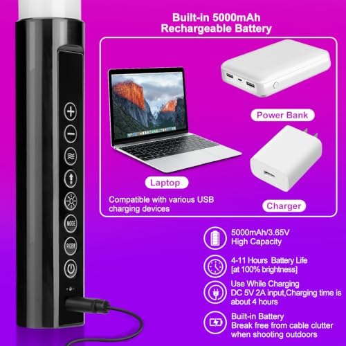 4Pack TL-130Pro RGB LED Tube Lights 4ft Stand with Case 5000mAh Battery Powered APP Control Music Sync 500+ Effects dj Lights Stick for Parties Studio Photography Wedding Booth Stage Lighting - Image 4