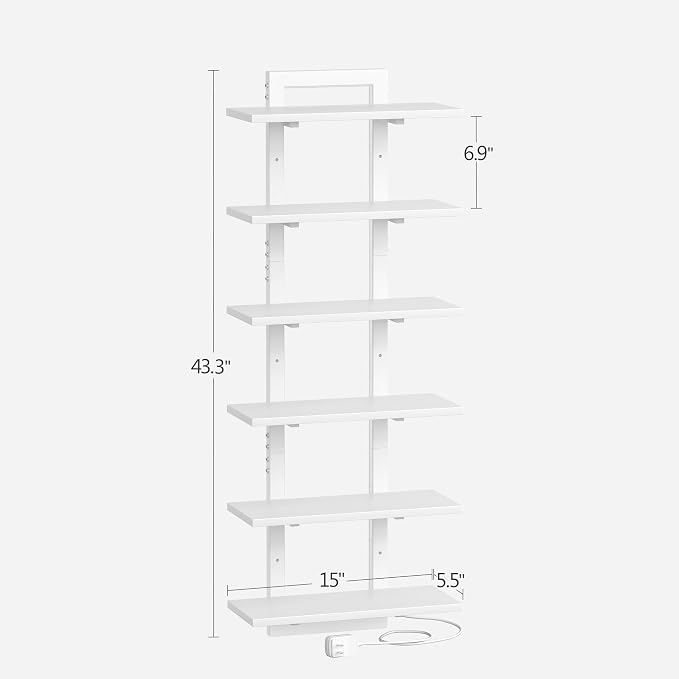 LED Wall Mounted Display Shelf with RGB Lights, 6-Tier Vertical Wall Shelf for Gaming Room, Bedroom and Living Room, Floating Shelves for Collectibles and Decor, 15"W x 5.5"D x 43.3"H, White - Image 3