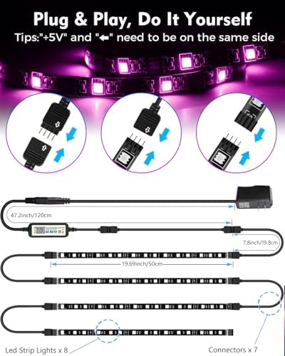 LED Strip Lights, 8 x 20 Inch Pre-Cut RGB 5050 Light Strips Kit, 240 LEDs - Image 4