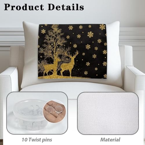Small Recliner Headrest Cover 26x16 Inch 2/Set - Christmas Decorative Deer Waterproof Washable Polyester Fabric, Sofa Non-Slip Design with Fixing Fixing Nails for Home/Office - Image 4