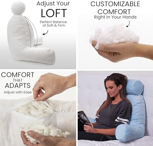 Husband Pillow XXL The Original for Adults - 30" Tall Backrest for Sitting Up in Bed - Firm Support Reading & Bed Rest Pillows for Adults, Neck Roll, Removable Cover - TV - Sky Blue - Image 2