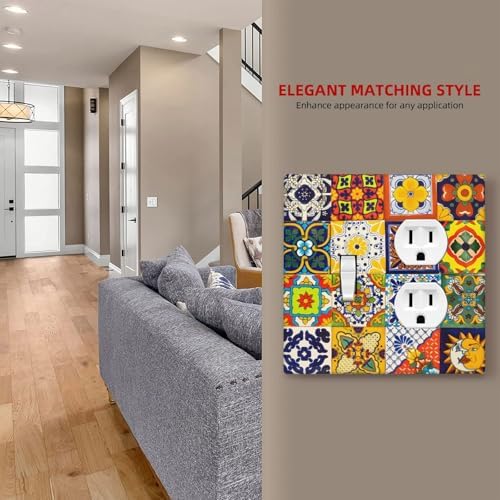 Decorative Outlet Covers Vintage Traditional Colorful Mexican Talavera Tiles Style 2 Gang Combination 1 Toggle/1 Duplex Light Switch Cover Gfci Wall Plate Electrical Receptacle Switchplate - Image 7