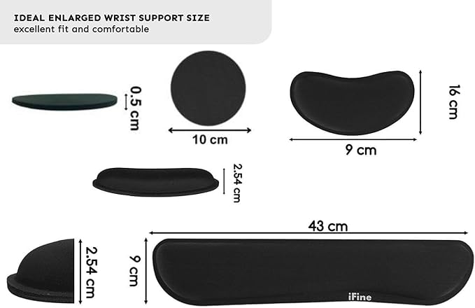 iFine Upgrade Enlarged Memory Foam Set Keyboard Ergonomic Mouse Wrist Rest Pad and gel Cushion Support for Computer, Laptop, School, Office or Home, Gaming- For Stress-free Typing with Coaster (Black) - Image 3
