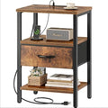 SUPERJARE Nightstand with Charging Station, Bed Side Table with Adjustable Fabric Drawer, Night Stand for Bedroom, 3-Tier Storage End Table, for Living Room, Rustic Brown by SUPERJARE