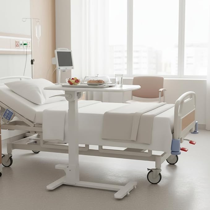 Mount-It! Overbed Table with Wheels, Folding Adjustable Height White - Image 2