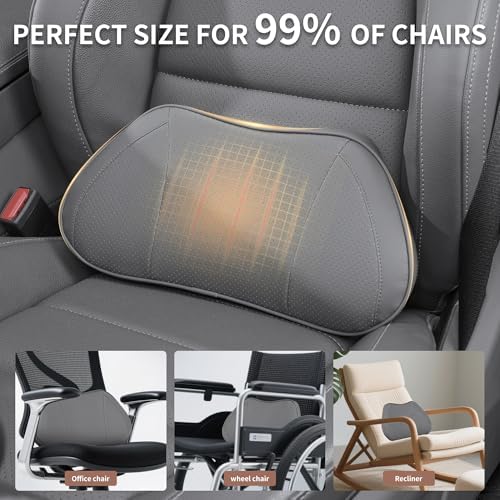 Car Lumbar Support Pillow for Driving Seat, Gray, 1 Pack | Leather Memory Foam Lumbar Cushion for Lower Back Pain Relief, Universal Back Support for Driving, Home & Office Chairs - Image 6