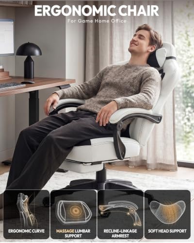 Dowinx Big and Tall Gaming Chair for Adults with Footrest, Massage Lumbar | Ergonomic High back with Pocket Spring Cusion Wide Seat, 90-135° Recline, Adjustable Height & Headrest for Home Office - Image 6