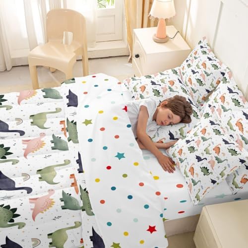Feelyou Dinosaur Comforter Set King Size 7 Pieces 3D Digital Print Bedding Set for Kids Boys Girls Jungle Dino Bed in a Bag with Comforter, Sheets, Pillowcases, Cushion Covers Bedroom Decor - Image 5